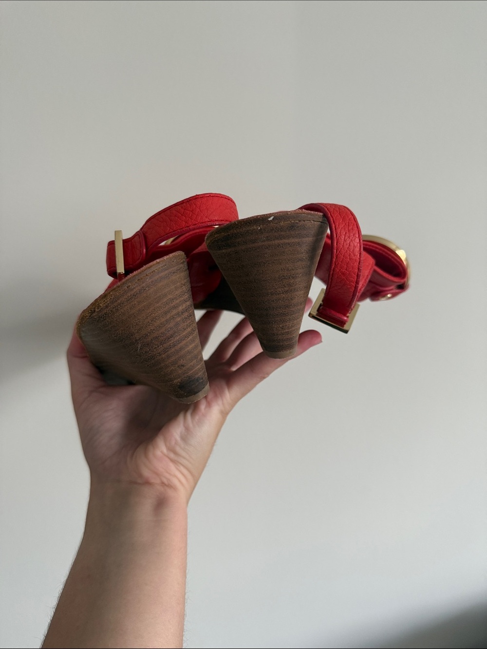 Tory Burch Red Leather Logo Slingback Wedge Sandals - Picture 5 of 6